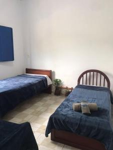 Hostel Diquinha في بيرينوبوليس: غرفة نوم بها سريرين وتلفزيون بشاشة مسطحة