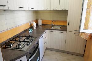 a small kitchen with a stove and a sink at Well in House Casa Vacanze in Cetara