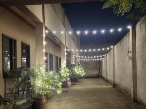 ein Flur mit Lichtern und Topfpflanzen in einem Gebäude in der Unterkunft Panipat Town House - Top Rated Property of Panipat in Pānīpat