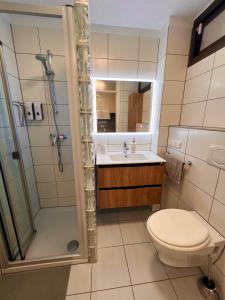 a bathroom with a toilet and a shower and a sink at Olimpia Sunset Studio in Costa de Adeje +6 photos