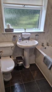 a bathroom with a sink and a toilet and a tub at Comfortable two bed apartment in Chester-le-Street