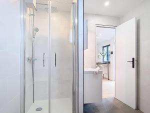 ein Badezimmer mit Dusche mit Glastür in der Unterkunft Be Happy - Appartement central in Argenteuil + 5 Fotos