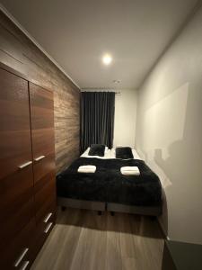 a bedroom with a large bed in a room at Arctic Glow Apartment 3 in Ivalo