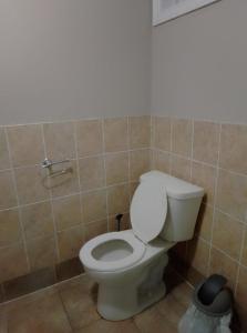 a bathroom with a white toilet in a room at Central Location New Year Stay- Free Parking & Fast Wifi in Kitchener +1 photo