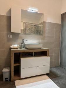 a bathroom with a sink and a mirror at Verde Speranza Apartment in Crescentino +23 photos