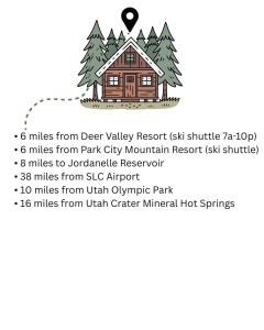 ein Screenshot einer Webseite, die eine Blockhütte mit Bäumen zeigt. in der Unterkunft Luxury Black Rock Resort Suite Unit A in Heber City