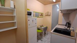 een kleine keuken met een spoelbak en een koelkast bij My Quiet Place near Carcassonne in Carcassonne