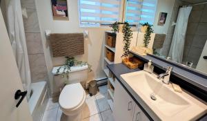 un bagno con lavandino, WC e specchio di Unit 33 - 4 bedrooms - Sleeps 10 a Bélanger Altre 20 foto