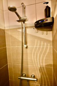 een douche in een badkamer met een douchekop bij Bruges by the Beach in Blankenberge
