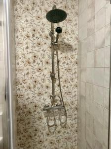 eine Dusche im Bad mit einer Wand in der Unterkunft Casa Rural Orilla del Hueznar in Cazalla de la Sierra