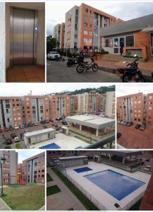 a series of four pictures of buildings and a pool at 3 habitaciones 2 Aires Central in Cúcuta