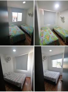 four images of a room with two beds and a window at 3 habitaciones 2 Aires Central in Cúcuta