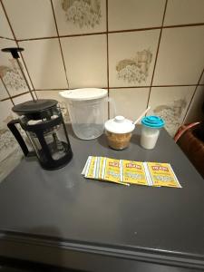 a counter top with a coffee maker and a blender at Apartment in Lima's historic center in Lima
