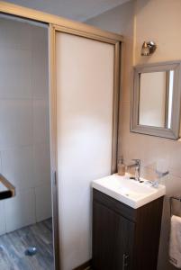 een badkamer met een wastafel en een spiegel bij Departamentos Arista in Oaxaca City