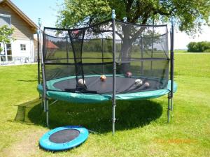 Stadelwohung Comfortable holiday residence في Argenbühl: ترامبولين في العشب مع