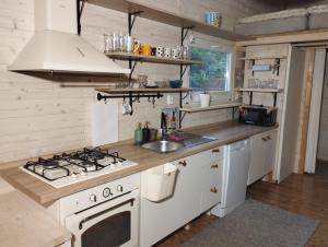 a kitchen with a stove and a sink at Včelín - Camp pod kaštany in Morávka