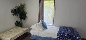 a bedroom with a bed and a window at Baden Lodge Motel - PRIVATE SPA Bath in Rotorua