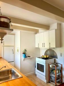 a kitchen with a sink and a stove top oven at Idyllic Country House Overlooking Svanninge Hills in Millinge