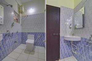 two pictures of a bathroom with a toilet and a sink at Collection O Hyderabad Hitech City Formerly Night Eye in Hyderabad