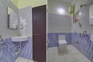 two pictures of a bathroom with a toilet and a sink at Collection O Hyderabad Hitech City Formerly Night Eye in Hyderabad