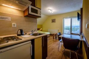 a kitchen with a sink and a counter top at Apartmany Hujer in Bojnice