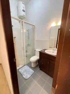 a bathroom with a shower and a toilet and a sink at The View at Glenloch - Home Stay in Tawalantenna
