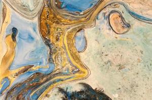 a close up of a painting of water at Plaza Mayor de Leon in León