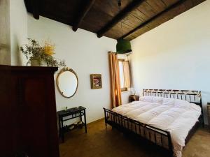 Un dormitorio con una cama con un espejo y una mesa. en Tenute Pacelli - Azienda Agricola, en Malvito