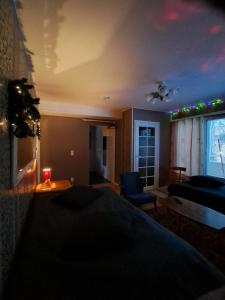 een slaapkamer met een bed en een woonkamer bij Warm Nest in Rovaniemi