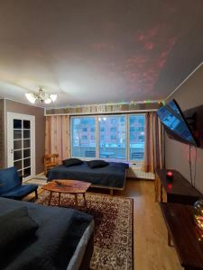 een woonkamer met een bank en een tv bij Warm Nest in Rovaniemi