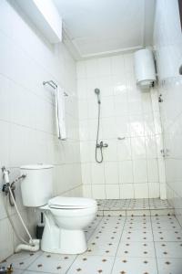 a bathroom with a toilet and a shower at Résidence Romacy, appartement 2 chambres avec balcon à Ahala, quartier résidentiel de Yaoundé in Yaoundé