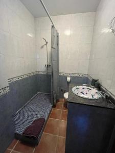a bathroom with a shower with a sink and a toilet at Casa de mis sueños Castril in El Batán +5 photos