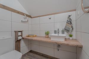 a bathroom with a sink and a toilet at Lukec Estate in Kostel