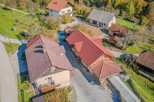an overhead view of a house with red roofs at Lukec Estate in Kostel