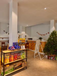 a christmas tree sitting in the middle of a room at Cozy Hostel and Tours in Ha Giang +28 photos