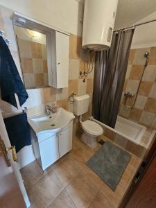 a bathroom with a sink and a toilet and a shower at Apartman Štorija with Private Jacuzzi-Brela in Brela +37 photos