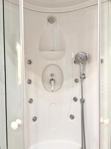 a bathroom with a shower and a toilet at Traumhafte Wohnung auf Pferde Ranch in Aich +24 photos