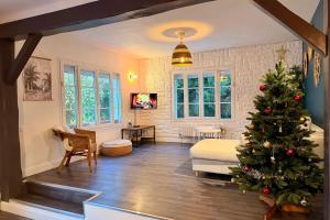 a living room with a christmas tree in it at Les Sablons in La Houssaye-en-Brie