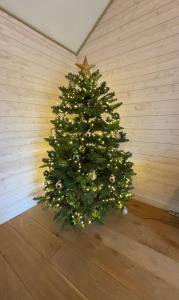 un albero di Natale in un angolo di una stanza di Ambiance boisée Moustier a Stoumont