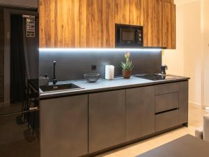 una cocina con fregadero y encimera en Apartamentos Baños, 6 CAROLA, en Linares 40 fotos más