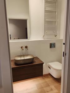 a bathroom with a bowl sink and a toilet at alojamiento premium Ribadesella 2 dorm in Ribadesella