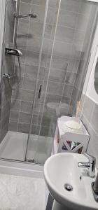 a bathroom with a shower with a sink and a toilet at Hart's Place in Leicester +9 photos