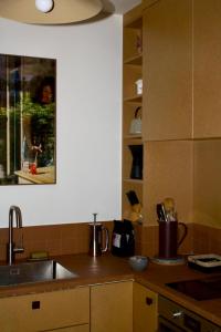 une cuisine avec un évier et un plan de travail dans l'établissement Les Reliefs de Montmartre, à Paris