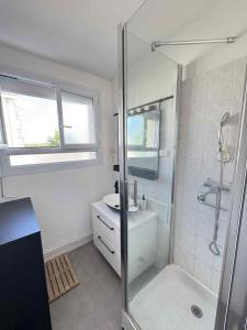 un baño con ducha y lavabo en Charmant T3 à Angers - parking gratuit, en Angers
