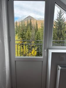 ein Fenster mit Blick auf einen Berg in der Unterkunft La Costel Rânca in Baia de Fier + 12 Fotos
