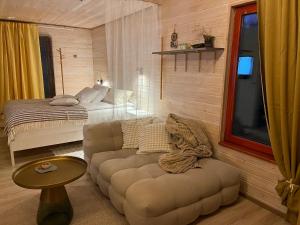 KuusaluにあるBeachboog LAHEMAAのソファとベッドのあるリビングルーム