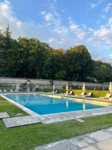 a swimming pool in the yard of a house at Château de Perreux, The Originals Collection in Amboise