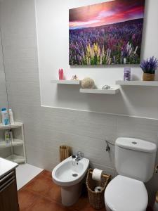 un bagno con un water bianco e un lavandino di Casa Rural Grazalema a Grazalema Altre 21 foto