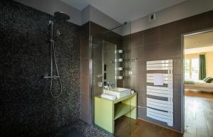 a bathroom with a sink and a shower at La Villa Fleury - La Nacre in Limoges +14 photos