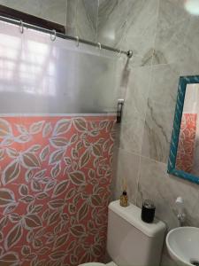 a bathroom with a white toilet and a sink at Departamento portal de ferradura in Búzios